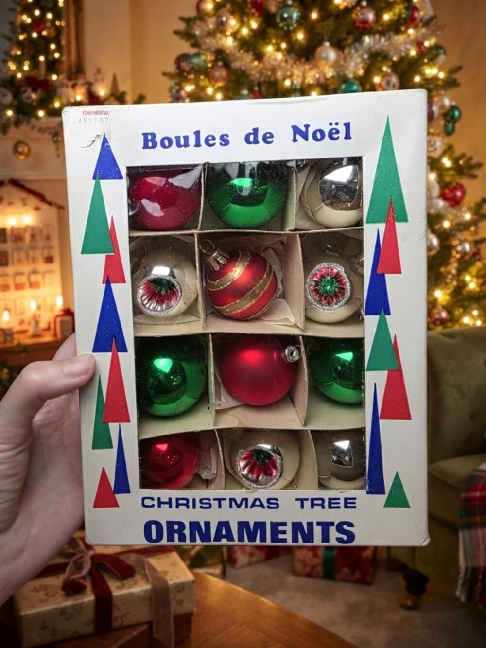 Vintage Glass Christmas Ornaments Set in box